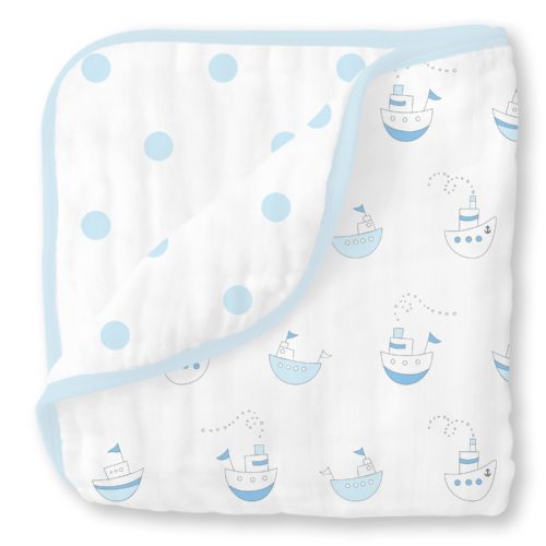 Фото товара Одеяло муслиновое SwaddleDesigns Luxe Muslin Little Ships Blue